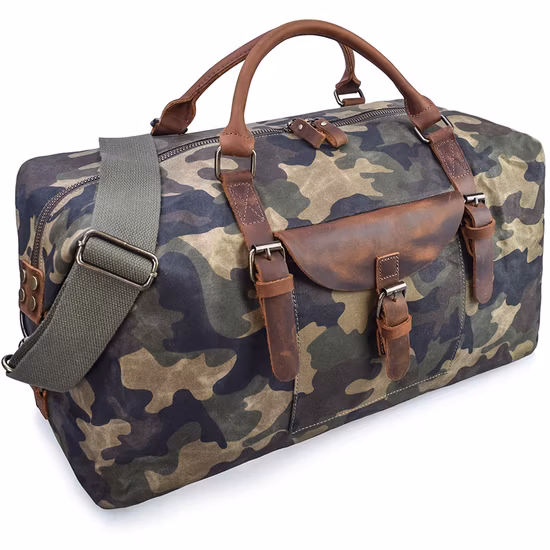 Wasserdichte Canvas-Leder-Handtasche für Herren, Weekender-Übernachtreisetasche mit verstellbarem Schultergurt (RS
